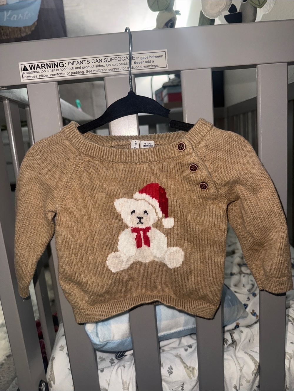Janie and Jack Teddy Bear Holiday Sweater - Camel with Red & White Accent